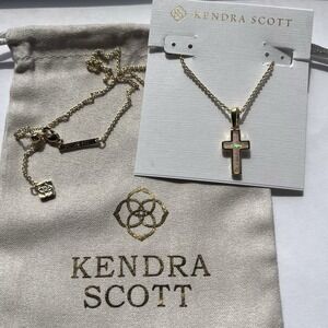 ✨Kendra Scott Cross Gold Pendant Necklace in White Kyocera Opal New ✨🕊️